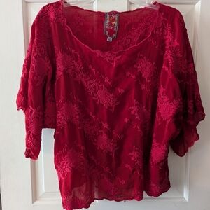 Johnny Was rose embroidered rayon top
